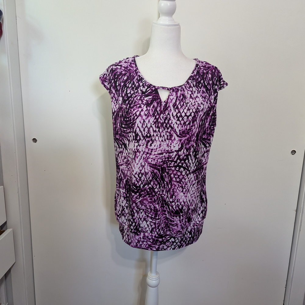 Christopher & Banks Purple and White Cap Sleeve Blouse
